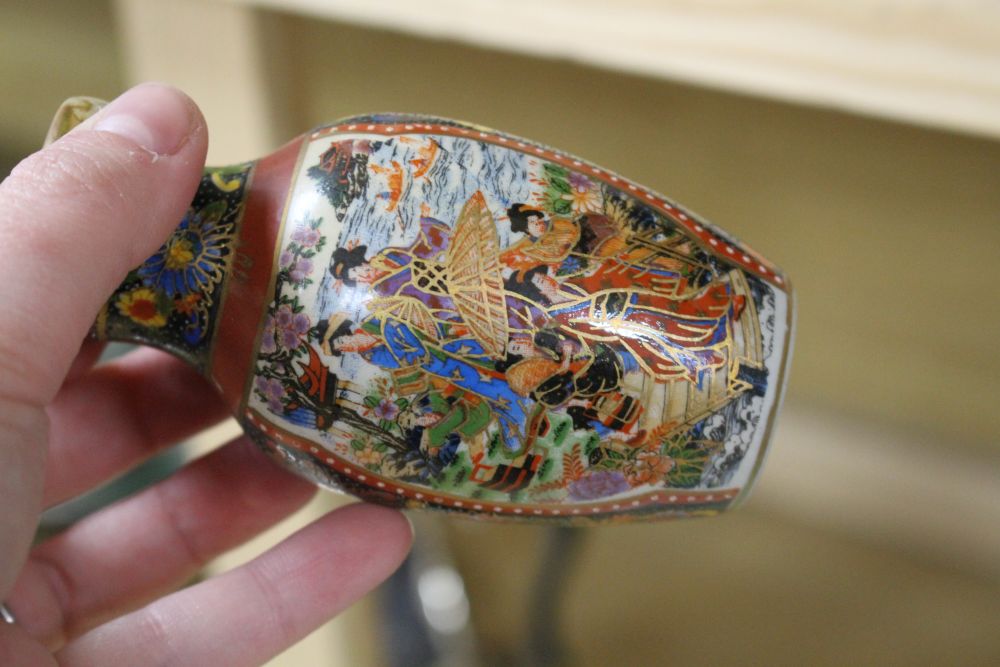 A Chinese blue and white jug, Japanese lacquer box and mixed Japanese ceramics